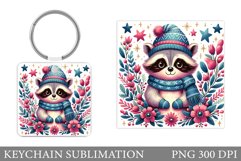 Cute Raccoon Keychain Design. Raccoon Christmas Keychain Product Image 1