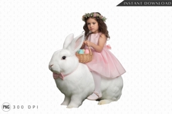 Girl In Pink Riding Giant Easter Bunny Sublimation PNG Product Image 1