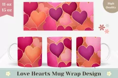 Valentine Coffee Mug PNG, Pink Hearts Sublimation Mug Wrap Product Image 1