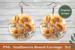 Sunflower Earring PNG, Watercolor Sunflowers Sublimation Product Image 1
