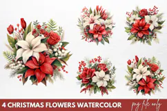 Christmas Flowers Watercolor Clipart PNG Product Image 1