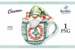 Watercolor Christmas gnome in tea mug, Gnome PNG Product Image 1