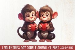 Couple Animal Valentines Day Clipart, Watercolor Couple Product Image 1
