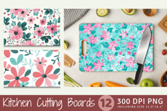 Pink and Teal Flowers Cutting Boards sublimation Designs Product Image 1