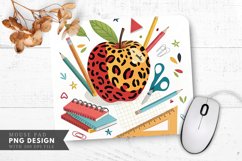 Leopard Spotted Apple Design with School Tools Mouse Pad PNG Product Image 1