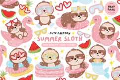 Cute Summer Sloth Clipart Bundle Cute Sloth PNG Animal Png Product Image 1