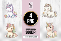 Watercolor Baby Unicorn Clipart PNG Product Image 1