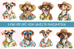 Watercolor dog summer clipart sublimation png Product Image 1