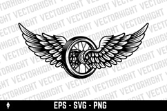 Black and white winged wheel illustration isolated on white Product Image 1