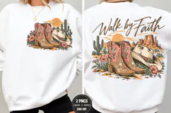Walk by Faith Front Back Western PNG, Christian Cowgirl Ches Product Image 1