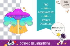 Hand Drawn Cosmic Illustration, Colorful Ufo PNG Product Image 1