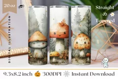 Cute Halloween Tumbler Template, Cartoon Mushrooms Tumbler Product Image 1