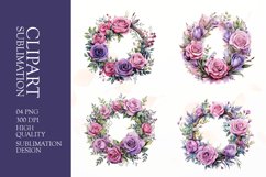 Watercolor floral wearth frame clipart sublimation png Product Image 1