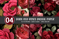 Dark Red Roses Digital Paper Product Image 1