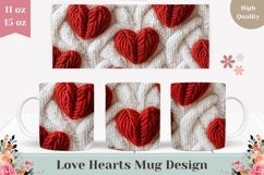 Embroidery Love Mug Design, Red Love Hearts Mug Sublimation Product Image 1