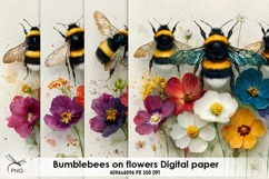 Bumblebees on flowers digital paper, background clipart Product Image 1