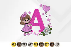 Letter a Girl Machine Embroidery Design Product Image 2