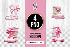 Pink Bow Boots Clipart Sublimation PNG Product Image 1