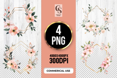 Peach Floral Geometric Frame Sublimation Clipart PNG Product Image 1