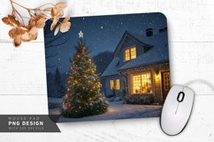 Christmas Night with Tree and Snowfall Mouse Pad PNG Design Product Image 1