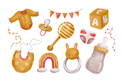 Watercolor Baby Accessories and Toys. Hand Drawn Product Image 1