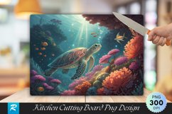 Glowing Turtle and Corals An Underwater Cutting Board PNG Product Image 1