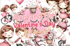Valentine’s Day Boy and girl ride a bicycle Watercolor Product Image 1