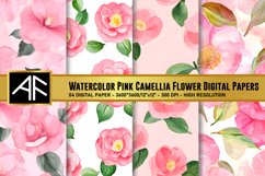 Watercolor Pink Camellia Flower Digital Papers Product Image 1