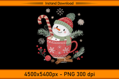 Cozy Snowman in Red Mug with Candy Cane PNG Design Product Image 1