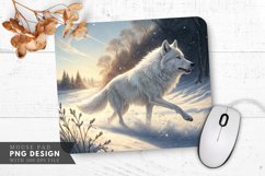 Majestic White Wolf in a Sparkling Meadow Mouse Pad PNG Product Image 1
