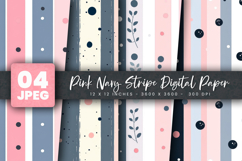 Pink Navy Stripe Digital Paper Product Image 1