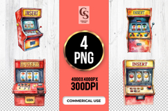 Vintage Slot Machine Watercolor Clipart Sublimation PNG Product Image 1