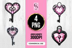 Pink Crystal Heart Key Clipart Sublimation PNG Product Image 1