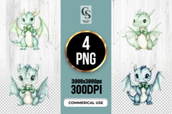 Cute Baby Dragon Green Bow Tie Clipart Sublimation PNG Product Image 1