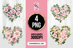 Pink Rose Heart Floral Clipart Sublimation PNG Product Image 1