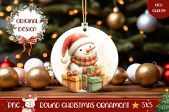 Watercolor Snowman Ornament PNG, Christmas Round Ornament Product Image 1