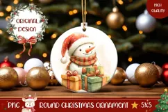 Watercolor Snowman Ornament PNG, Christmas Round Ornament Product Image 1
