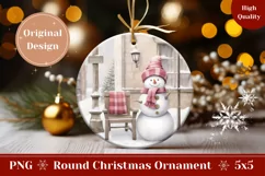 Christmas Round Ornament, Watercolor Snowman Ornament PNG Product Image 1