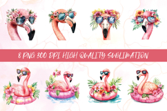 Watercolor flamingo summer clipart sublimation png Product Image 1