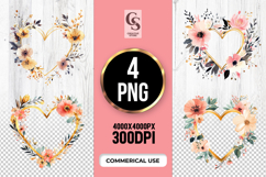 Floral Heart Frame Clipart Sublimation PNG Product Image 1