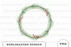 Watercolor Christmas Floral Wreath png Product Image 1