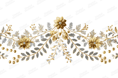 Gold and Silver Glitter Floral Garland - Elegant White Borde Product Image 1