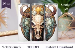 Cow Skull Tumbler Wrap Design, Bull Skull Sublimation PNG Product Image 1