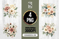 Neutral Blush Watercolor Floral Bouquet Clipart PNG Product Image 1