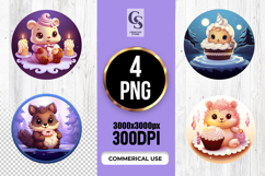 Cute Animal Cupcake Illustration Clipart Sublimation PNG Product Image 1