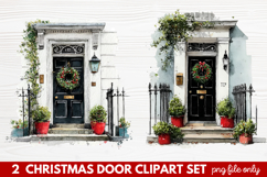 2 Christmas Door Clipart Set | Festive Holiday Front Door Product Image 1