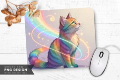 Whimsical Rainbow Cat in Swirling Colors Mouse Pad PNG Product Image 1