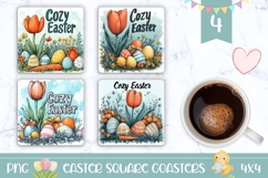 Cartoon Tulips Square Coaster, Easter Flowers Square Coaster Product Image 1