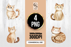 Cute Ginger Cat Watercolor Illustration Clipart Sublimation Product Image 1