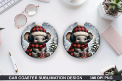 Elephant Car Coaster Sublimation| Christmas Coaster PNG Product Image 1